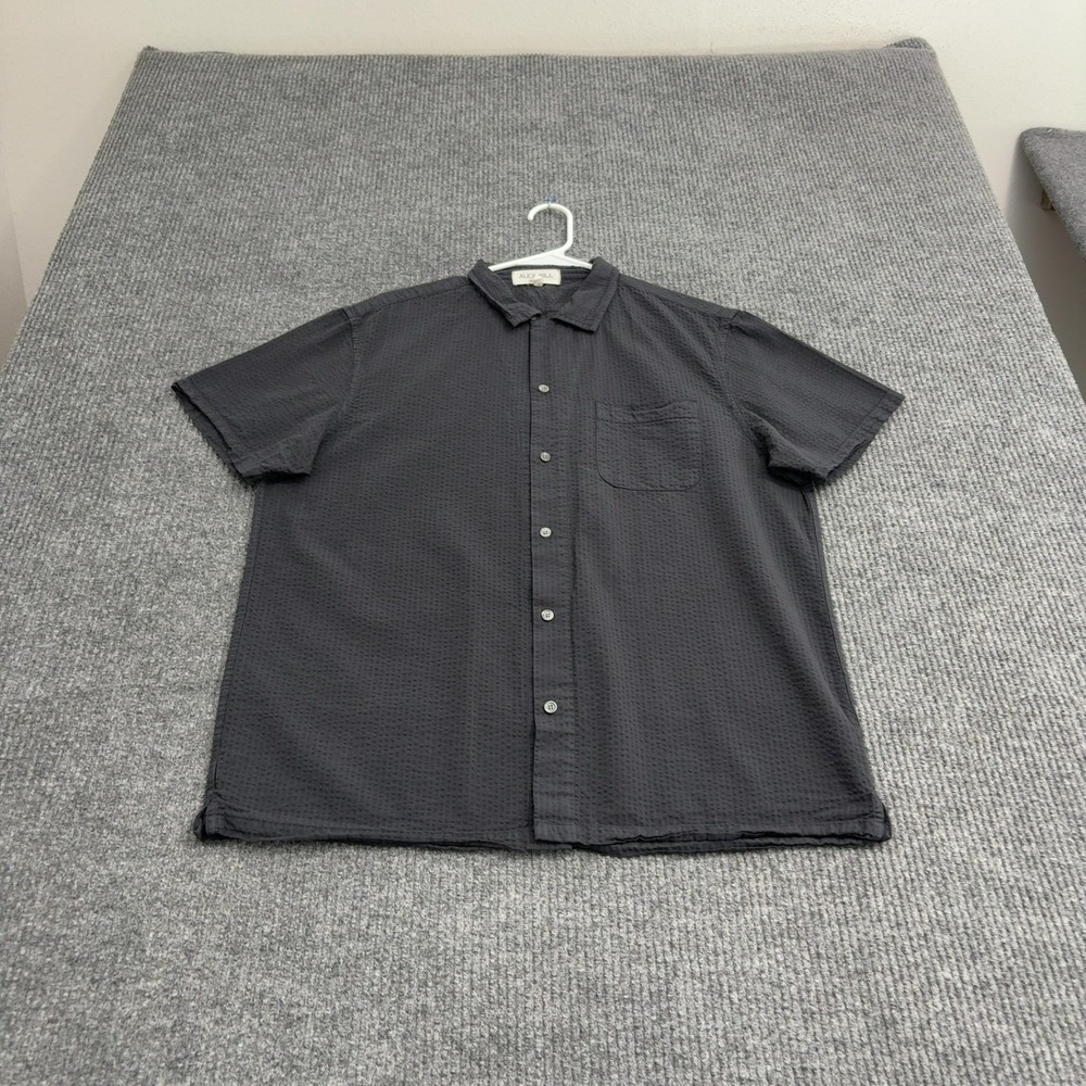 Alex Mill Shirt Mens L Black Cotton Seersucker Short Sleeve Button Down Casual